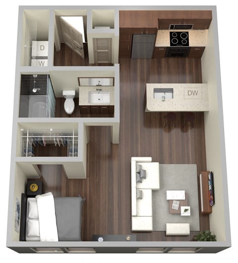 Floor plan for studio, 1 bath, 527 sqft